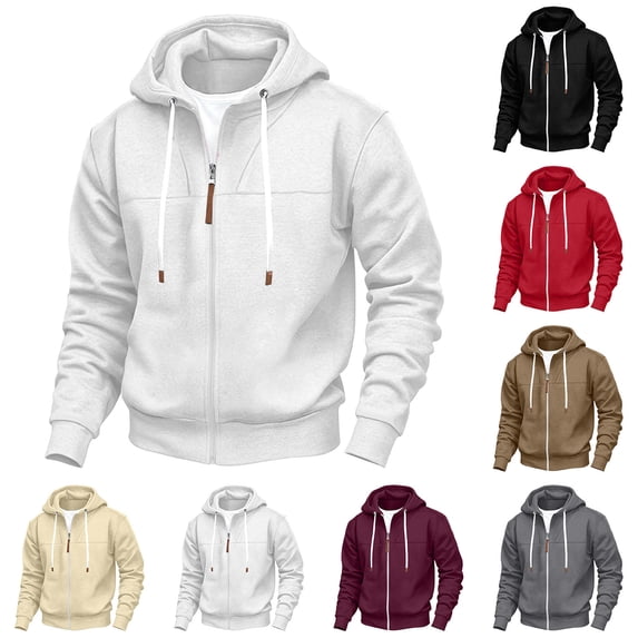 Zpzdpjkx Hooded Zip Jacket Classic Solid Color Drawstring Wind Resistant Daily Versatile Casual Hoodies for Men