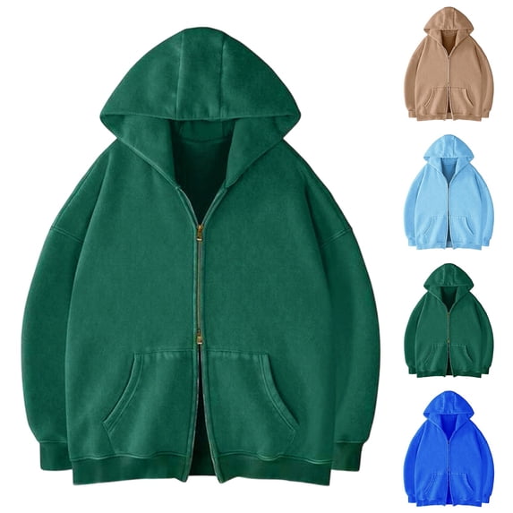 Zpzdpjkx Hooded Zip Jacket Oversized Loose Double Full Zip Hoodie Solid Color Soft Casual Hooded Sweatshirt for Mens