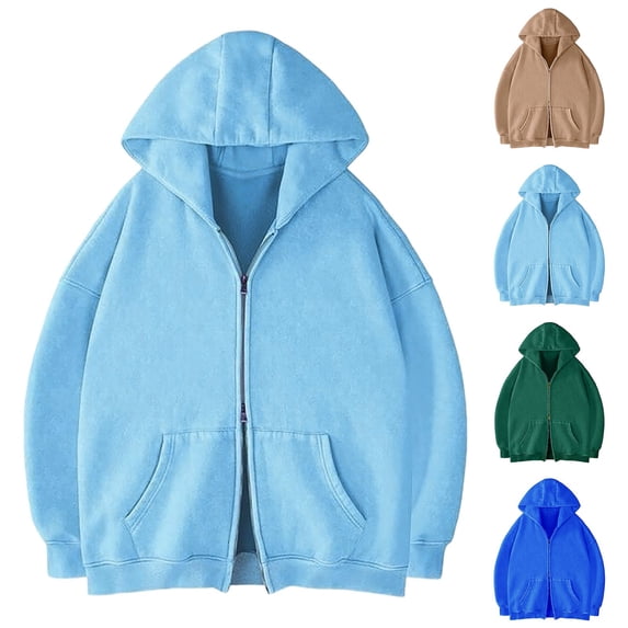 Zpzdpjkx Hooded Zip Jacket Oversized Loose Double Full Zip Hoodie Solid Color Soft Casual Hooded Sweatshirt for Mens