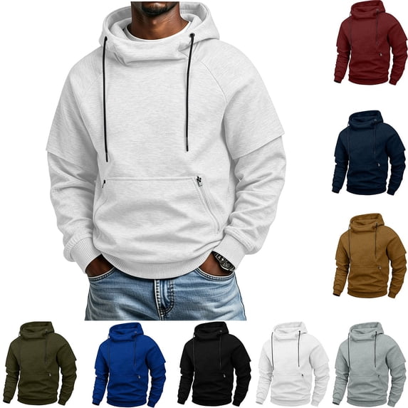 Zpzdpjkx Hoodies for Men Funnel Neck Raglan Sleeve Hoodie Zipper Pocket Soft Comfy Daily Hooded Sweatshirt for Mens