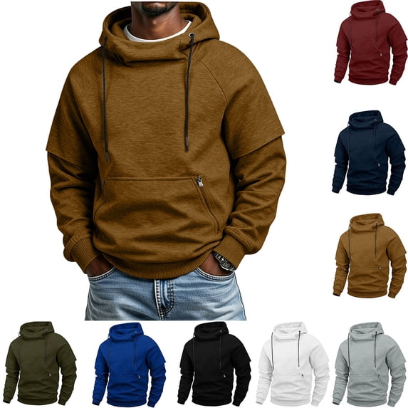 Zpzdpjkx Hoodies for Men Funnel Neck Raglan Sleeve Hoodie Zipper Pocket Soft Comfy Daily Hooded Sweatshirt for Mens