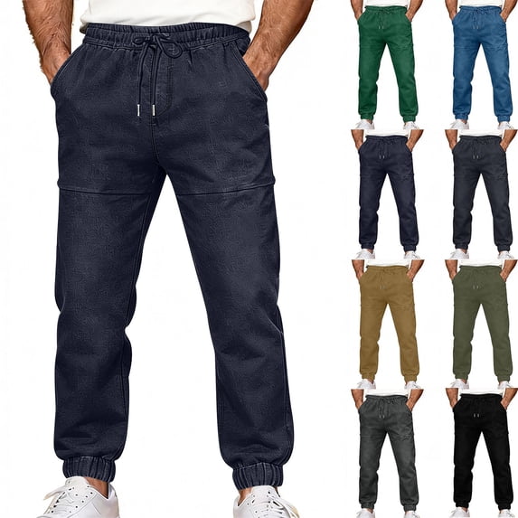 Zpzdpjkx Jeans for Men Baggy Elastic Waisted Drawstring Faux Denim Joggers Pants Straight Leg Loose Jean Trousers
