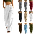 thumbnail image 1 of Zpzdpjkx Linen Pants Women Womens High Waist Cargo Pants Casual Wide Leg Buttons Cotton Trousers with Multi-Pockets, 1 of 7
