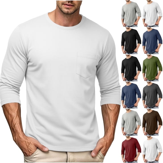 Zpzdpjkx Men Crew Neck 3/4 Sleeve Pullover Pocket Solid Color Soft Comfy Basic Daily Vacation Wear Sweatshirt for Mens