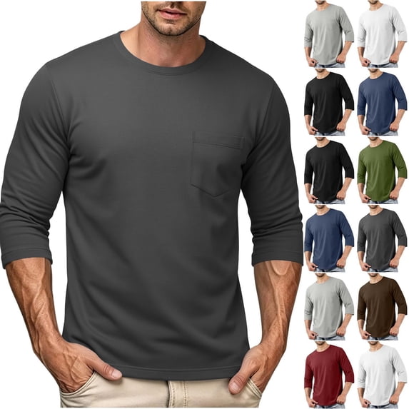 Zpzdpjkx Men Crew Neck 3/4 Sleeve Pullover Pocket Solid Color Soft Comfy Basic Daily Vacation Wear Sweatshirt for Mens
