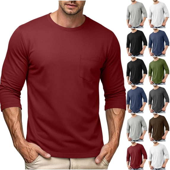 Zpzdpjkx Men Crew Neck 3/4 Sleeve Pullover Pocket Solid Color Soft Comfy Basic Daily Vacation Wear Sweatshirt for Mens