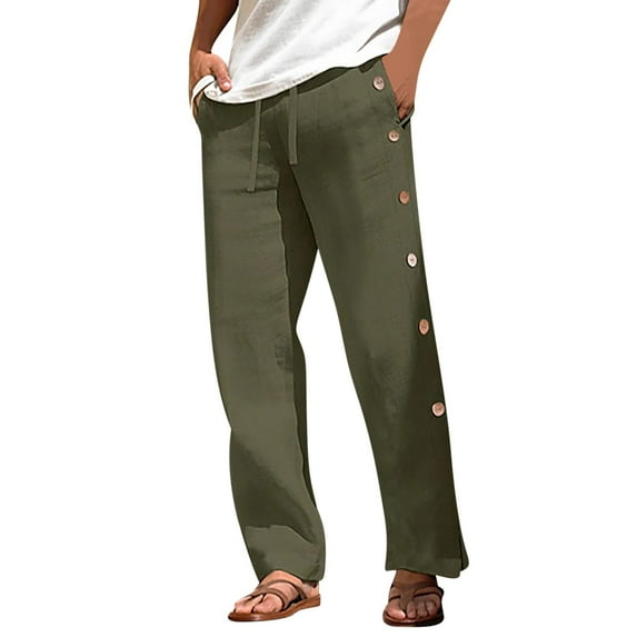 Zpzdpjkx Men's Breathable Beach Pants with Pockets Lightweight Loose Casual Buttons Trousers