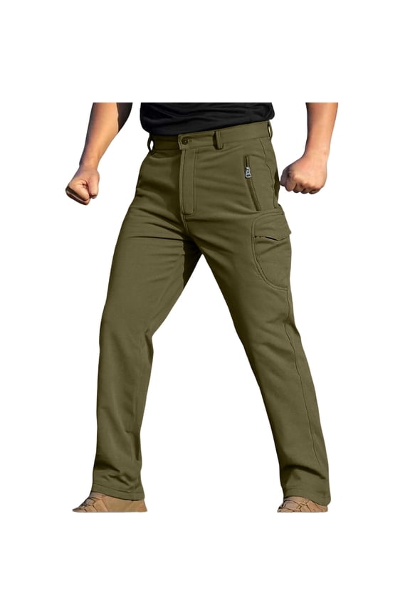 Men's Cargo Pants Insulated Fleece-Lined Breathable Loose Fit Outdoor Trousers with Multiple Pockets