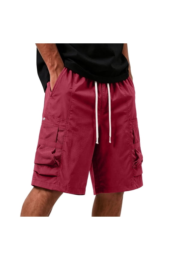 Mens Cargo Shorts Elastic Waist Drawstring Mesh Storage Pockets Comfortable Light Fabric Outdoor Hiking Fishes Street Daily Bermudas Shorts for Men