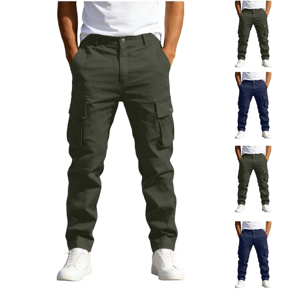 Zpzdpjkx Mens Casual Tapered Cargo Trousers Classic Waistband Side Pockets Soft Breathable Comfortable Daily Shopping Outdoor Travel Pants Khaki Cargo Pants for Men