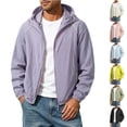 thumbnail image 1 of Zpzdpjkx Mens Color-Blocked Stripe Hooded Sun Protection Jacket Windproof Drawstring Hem Zipper Pockets Lightweight Outerwear for Travel Jogging Cycling Golf Daily Commute Casual Jackets for Men, 1 of 4
