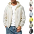thumbnail image 1 of Zpzdpjkx Mens Color-Blocked Stripe Hooded Sun Protection Jacket Windproof Drawstring Hem Zipper Pockets Lightweight Outerwear for Travel Jogging Cycling Golf Daily Commute Casual Jackets for Men, 1 of 4