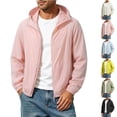 thumbnail image 1 of Zpzdpjkx Mens Color-Blocked Stripe Hooded Sun Protection Jacket Windproof Drawstring Hem Zipper Pockets Lightweight Outerwear for Travel Jogging Cycling Golf Daily Commute Casual Jackets for Men, 1 of 4