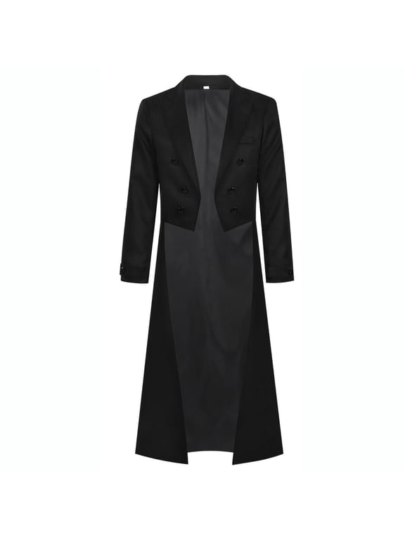 Mens Color-Blocked Tailcoat Trendy Lapel Long Stage Show Long Sleeve Outerwear for Magician Performance Party Formal Coat