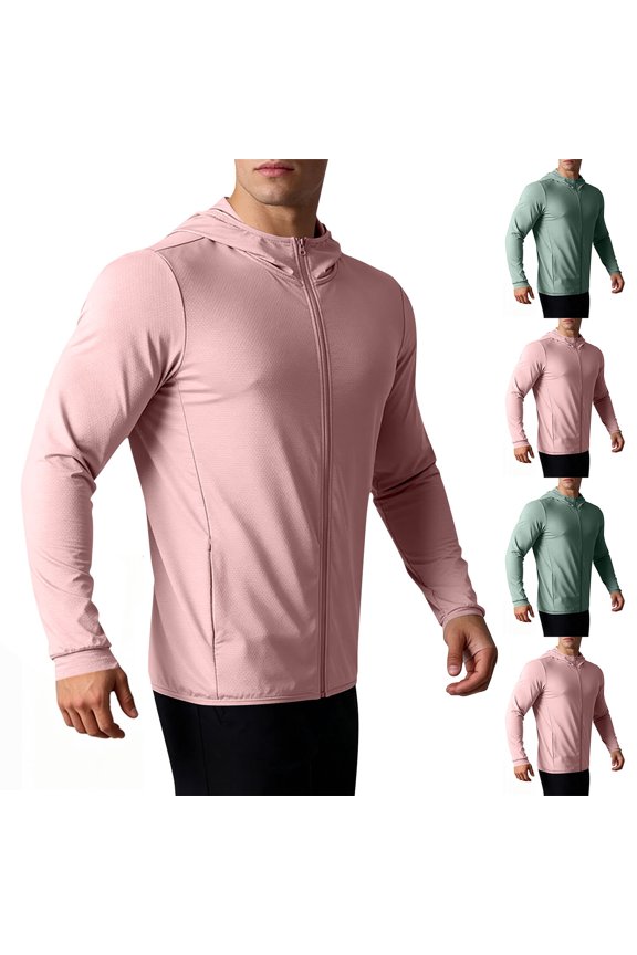 Mens Hooded Sun Protection Jacket UPF 50+ Quickly Dry Mesh Zipper Windbreaker Raglan Sleeve Elastic Cuffs Plus Size Sports Coat for Mens