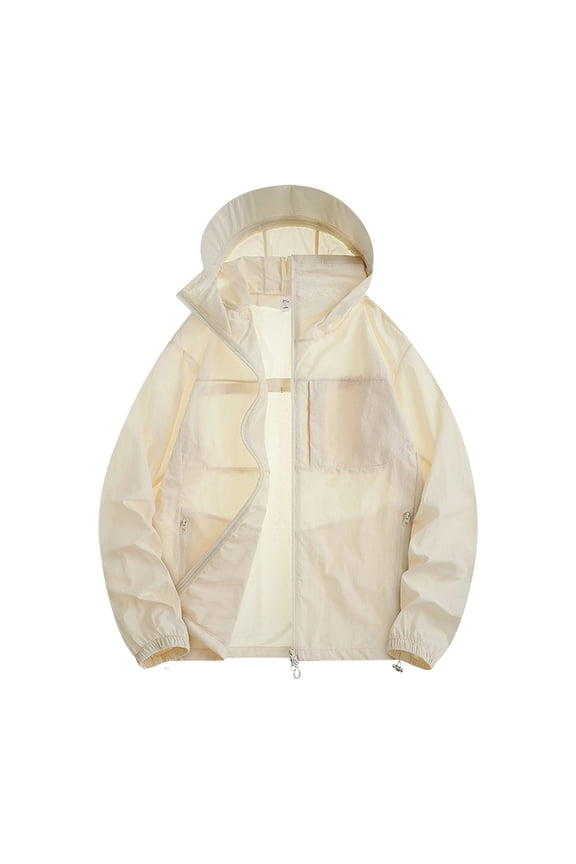 Mens Hooded Sun Protection Jacket UPF 50+ Quickly Dry Thin Mesh Zip Multi Zipper Pockets Adjustable Hem Outdoor Hiking Coat for Mens