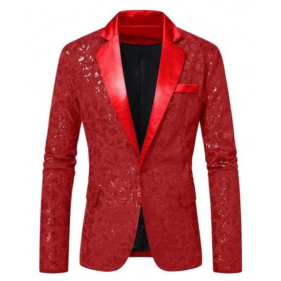 Zpzdpjkx Mens Lapel Sequin Blazer Long Sleeve Solid Color Outerwear for Magician Performance Party Formal Suit Coat for Mens