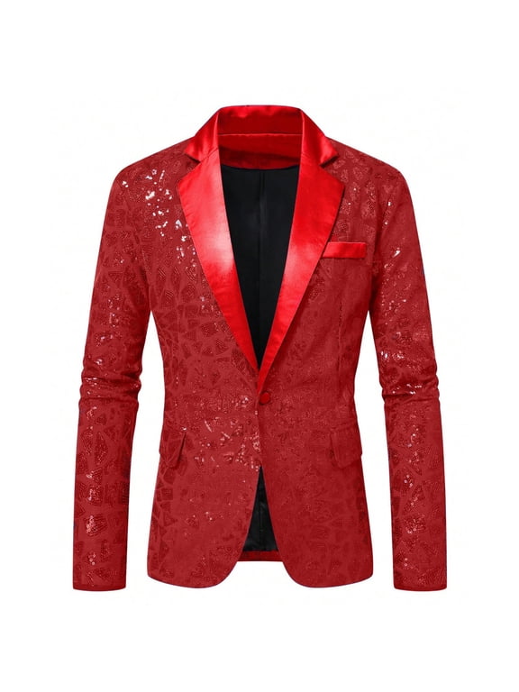 Mens Lapel Sequin Blazer Long Sleeve Solid Color Outerwear for Magician Performance Party Formal Suit Coat for Mens