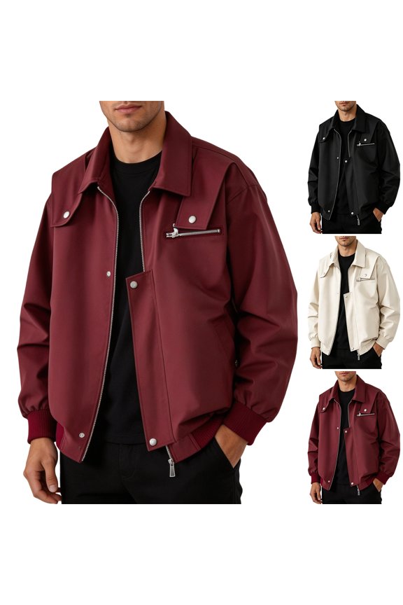 Mens Loose Collar Zip Jacket Elastic Ribbed Cuff Wrinkle Resistant All Seasons Shopping Travel Bomber Jacket for Mens