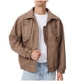 thumbnail image 1 of Zpzdpjkx Mens PU Leather Bomber Jacket Lapel Collar Multi Zipper Pockets Soft Texture Daily Street Fashion Casual Lightweight City Skate Vacation Jackets for Men, 1 of 7