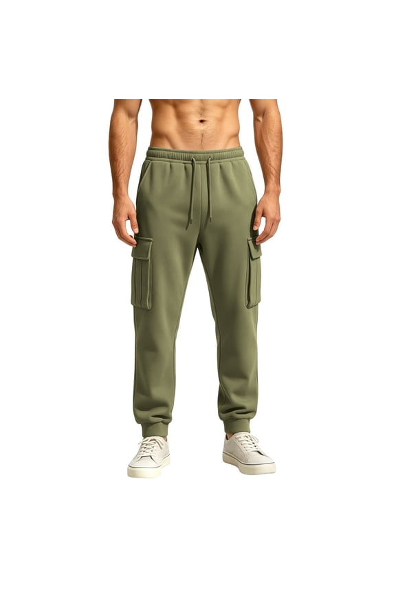 Mens Tapered Cargo Sweatpants Drawstring Elastic High Waist Large Side Cargo Pockets Ribbed Soft Breathable Multi Color Daily Gym Running Street Workout Summer Pants