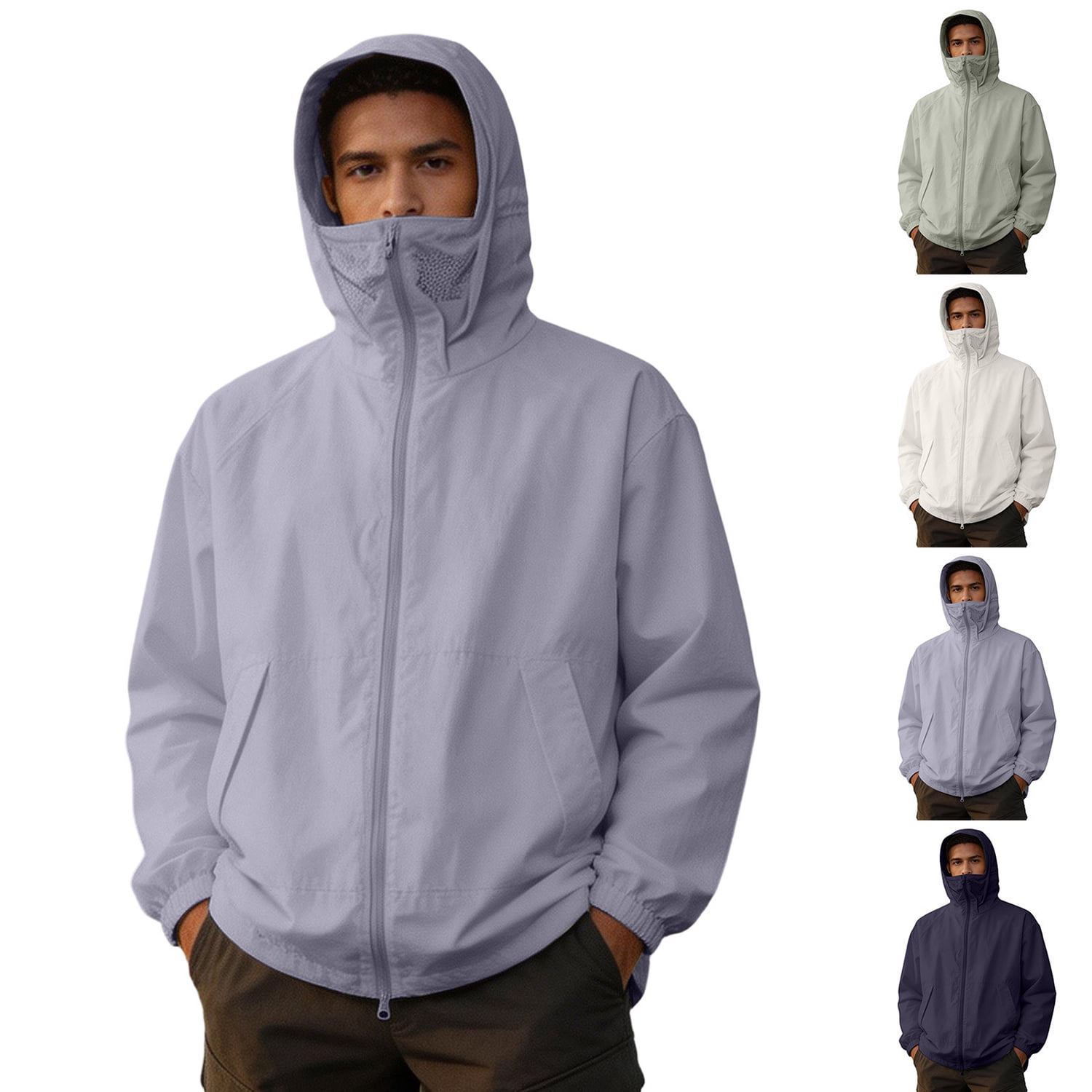 Zpzdpjkx Mens Wind Windbreaker Full Face Cover Hooded Integrated