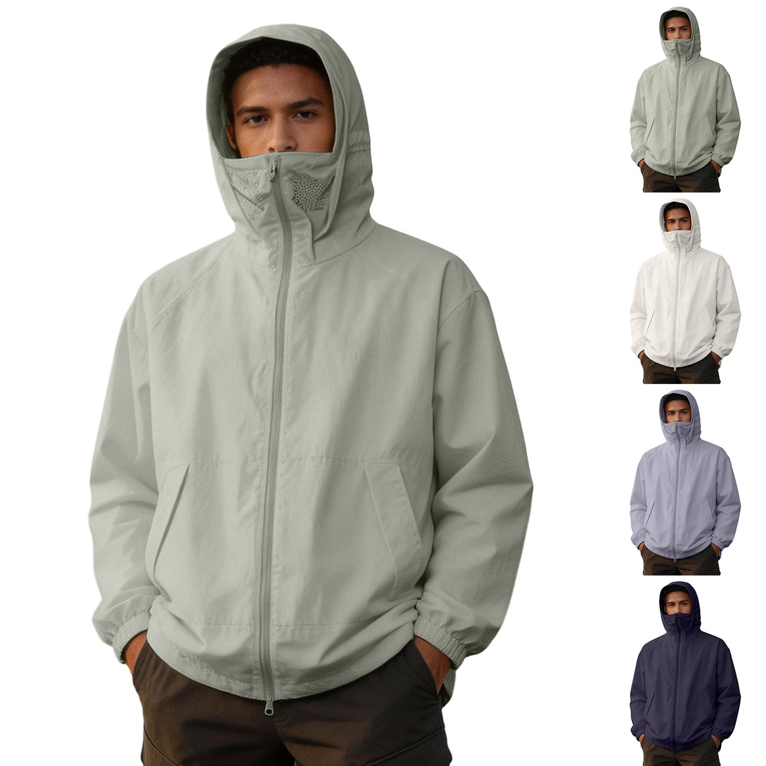 Zpzdpjkx Mens Wind Windbreaker Full Face Cover Hooded Integrated