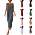 thumbnail image 1 of Zpzdpjkx Sleeveless Cotton Linen Midi Dresses for Women Solid Loose Tank Dress Pleated Back Casual Summer Vacation Shift Dress, 1 of 9