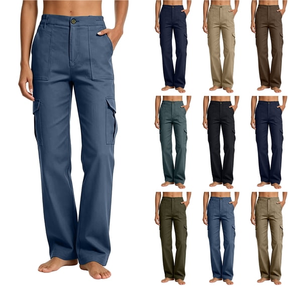 Zpzdpjkx Straight Leg Cargo Pants for Women Multi Pocket Outdoor Workwear Trousers Loose Casual Streetwear Hiking Long Pants