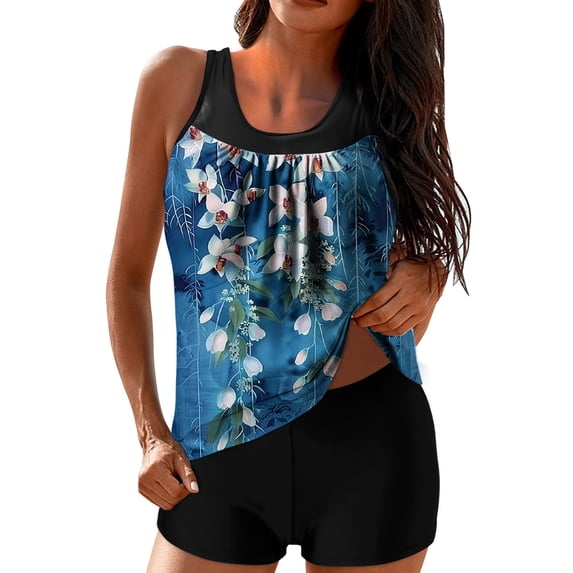 Zpzdpjkx Summer Blouson Tankini Swimsuits for Women Tummy Control Two Piece Modest Bathing Suits