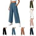 thumbnail image 1 of Zpzdpjkx Women's Elastic High Waist Wide Leg Casual Pants Solid Loose Flowy Palazzo Trousers with Side Pockets Lightweight Straight Long Lounge Pants, 1 of 7