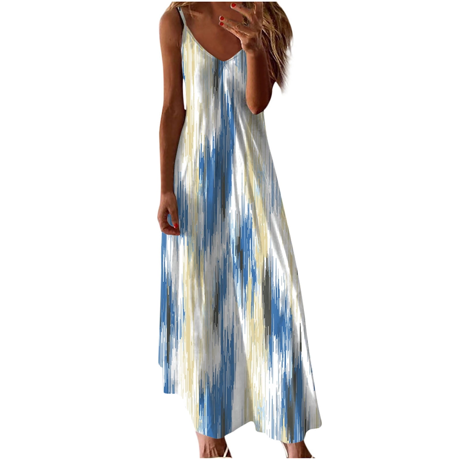 Zpzdpjkx Women's Fashion Floral Spaghetti Strap Dress Casual Beach Maxi ...