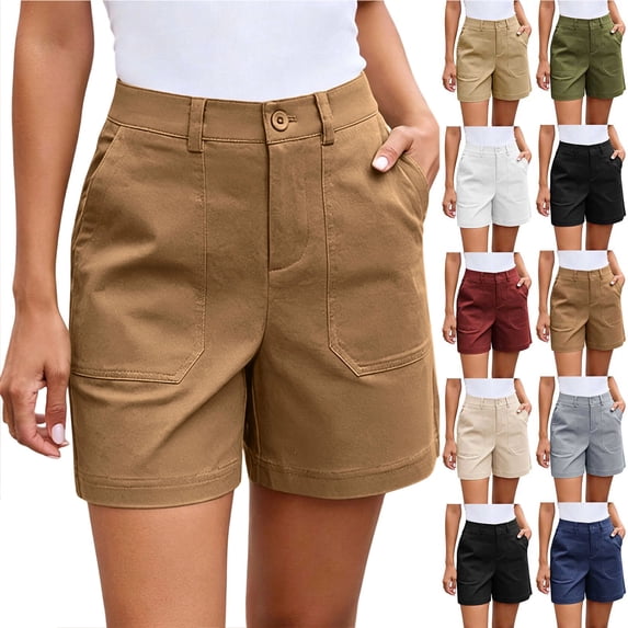 Zpzdpjkx Women's High Waist Stretch Shorts Summer Fashion Casual Solid Straight Leg Shorts with Pockets