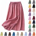 thumbnail image 1 of Zpzdpjkx Women's Pleated Plaid Cotton Linen Midi Skirt Summer Vintage Loose Elastic Waist Flowing Long Skirt, 1 of 7