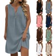thumbnail image 1 of Zpzdpjkx Women's Sleeveless Linen Shift Dress, Casual V-Neck Button Tunic Sundress, Loose Summer Tank Dress, 1 of 9