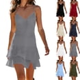 thumbnail image 1 of Zpzdpjkx Women's Solid Cotton Linen Cami Mini Dress V-Neck Tiered Ruffle Spaghetti Strap A-Line Summer Dresses for Women, 1 of 8
