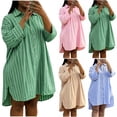thumbnail image 1 of Zpzdpjkx Women's Striped Button Down Shirt Dress Loose 3/4 Sleeve Oversized Split Hem Casual Mini Dress, 1 of 9