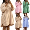 thumbnail image 1 of Zpzdpjkx Women's Striped Button Down Shirt Dress Loose 3/4 Sleeve Oversized Split Hem Casual Mini Dress, 1 of 9