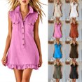 thumbnail image 1 of Zpzdpjkx Women's Summer Casual Ruffle Mini Dresses V-Neck Sleeveless Solid Shirt Dress with Pockets, 1 of 9