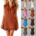 thumbnail image 1 of Zpzdpjkx Women's Summer Casual Ruffle Mini Dresses V-Neck Sleeveless Solid Shirt Dress with Pockets, 1 of 9