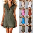 thumbnail image 1 of Zpzdpjkx Women's Summer Casual Ruffle Mini Dresses V-Neck Sleeveless Solid Shirt Dress with Pockets, 1 of 9