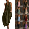 thumbnail image 1 of Zpzdpjkx Women's Summer Halter Neck Cotton Linen Maxi Dress Backless Tie-Back Sleeveless A-Line Vacation Long Dress with Pockets, 1 of 7