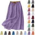 thumbnail image 1 of Zpzdpjkx Women's Summer Vintage Cotton Linen Midi Skirt Loose Elastic Waist Pleated Flowing Long Skirt, 1 of 10