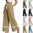 thumbnail image 1 of Zpzdpjkx Women's Tassel Drawstring Wide Leg Pants Loose Flowy Trousers with Side Pockets Summer Boho Beach Casual Long Linen Pants, 1 of 6