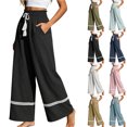thumbnail image 1 of Zpzdpjkx Women's Tassel Drawstring Wide Leg Pants Loose Flowy Trousers with Side Pockets Summer Boho Beach Casual Long Linen Pants, 1 of 6