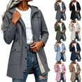 thumbnail image 1 of Zpzdpjkx Women's Waterproof Hooded Trench Coat Trendy Mid-Length Lightweight Rain Jacket with Plaid Lining and Drawstring Waist, 1 of 7