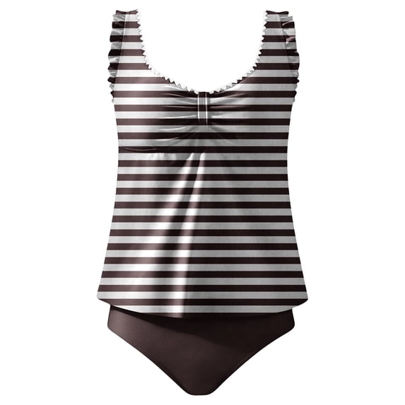 Zpzdpjkx Womens Bathing Suit Striped Modest Two Piece Tankini Swimsuit Swim Tank Top with High Waisted Bottom Coffee S