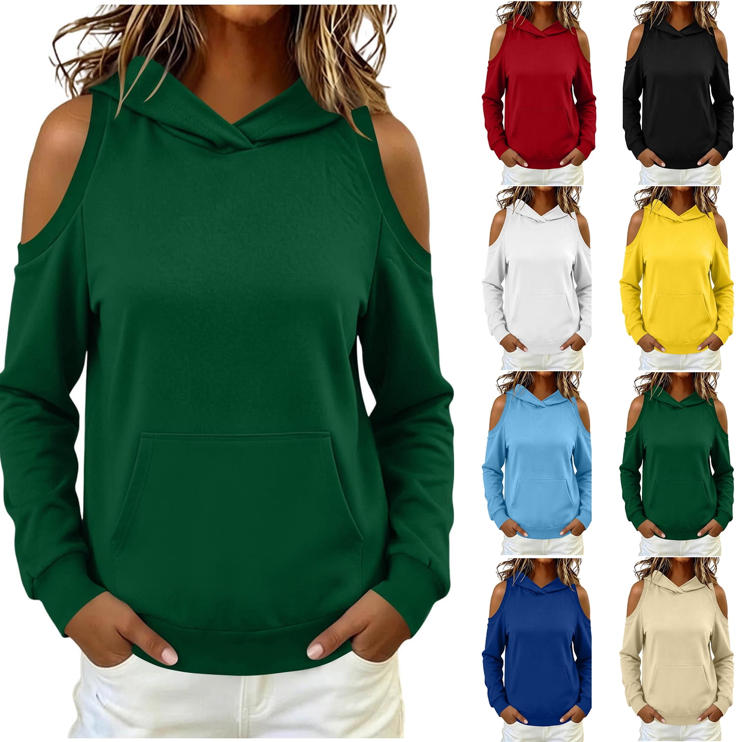 Zpzdpjkx Womens Cold Shoulder Hooded Sweatshirt Long Sleeve Cut