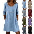thumbnail image 1 of Zpzdpjkx Womens Cotton Linen Tunic Dress, Crew Neck 3/4 Sleeve Casual Summer Dress with Pockets, 1 of 6