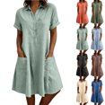thumbnail image 1 of Zpzdpjkx Womens Short Sleeve Button Front Casual Tunic Dress with Pockets Summer Washed Cotton Linen Shirt Dress, 1 of 7